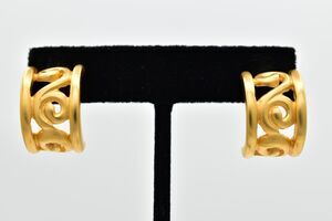 Givenchy Vintage Hoop Earrings Brushed Gold Chunky Swirl Matte Signed 1980s 9I
